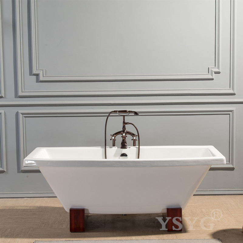 简派卫浴独立式1.7米搪瓷铸铁浴缸防水木脚免安装方浴池劳尔ral色