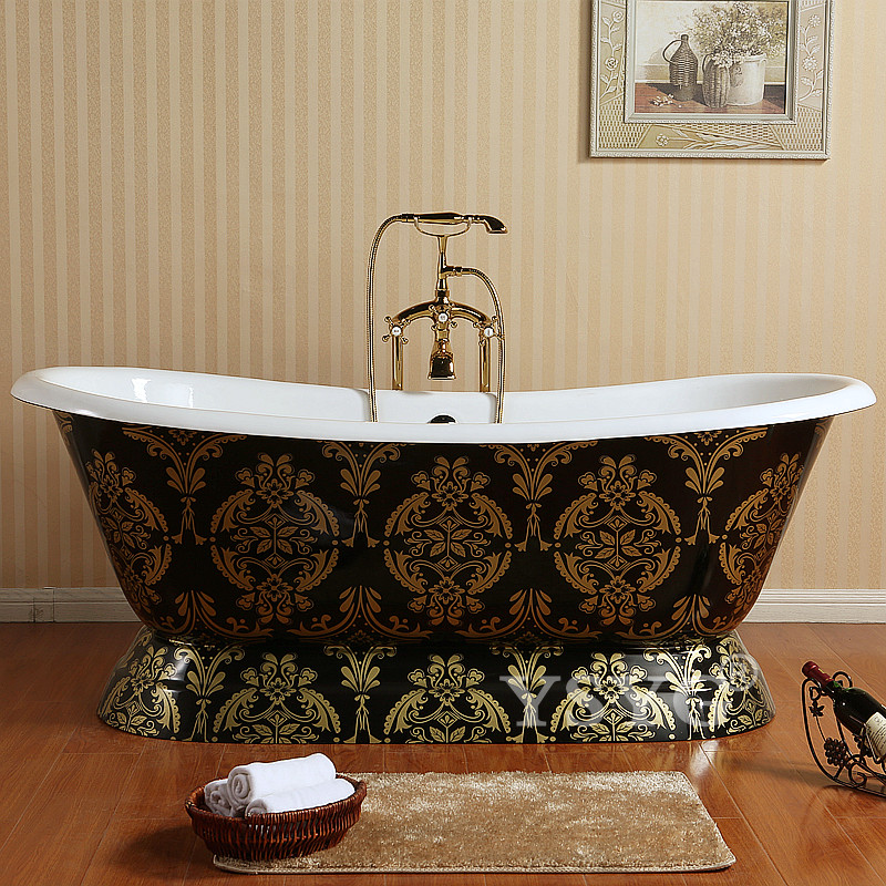 简派卫浴欧风古代宫廷花纹独立式搪瓷铸铁浴缸成人泡泡浴防滑安全