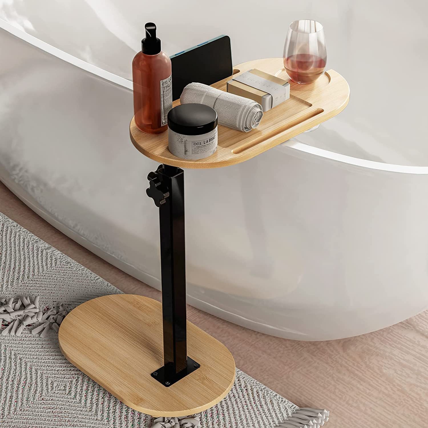 竹制浴室架浴缸收纳置物架野餐便携桌子手机平板支架卫浴架托盘