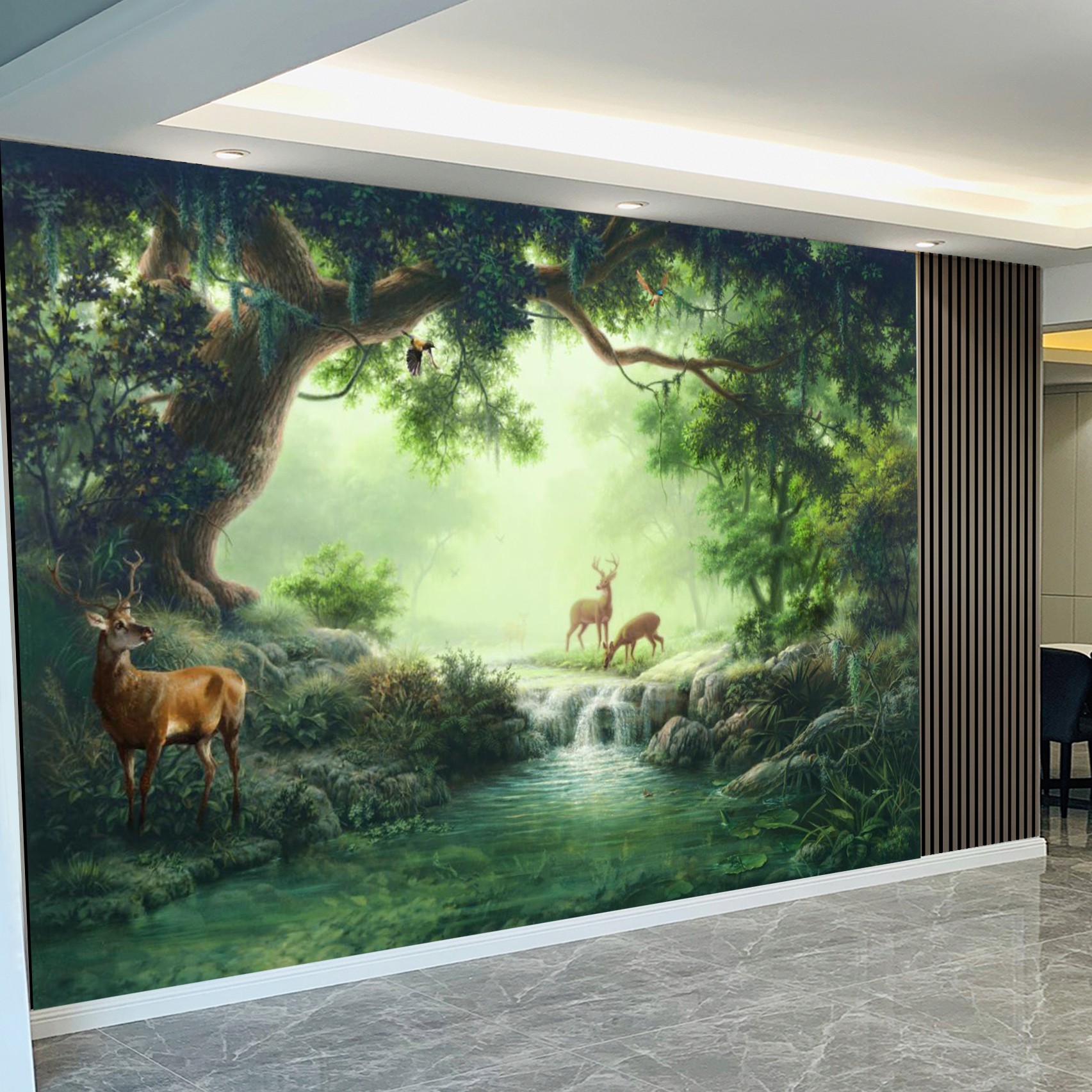 大自然森林风景墙纸电视背景墙壁纸沙发卧室客厅影视墙装饰壁画布