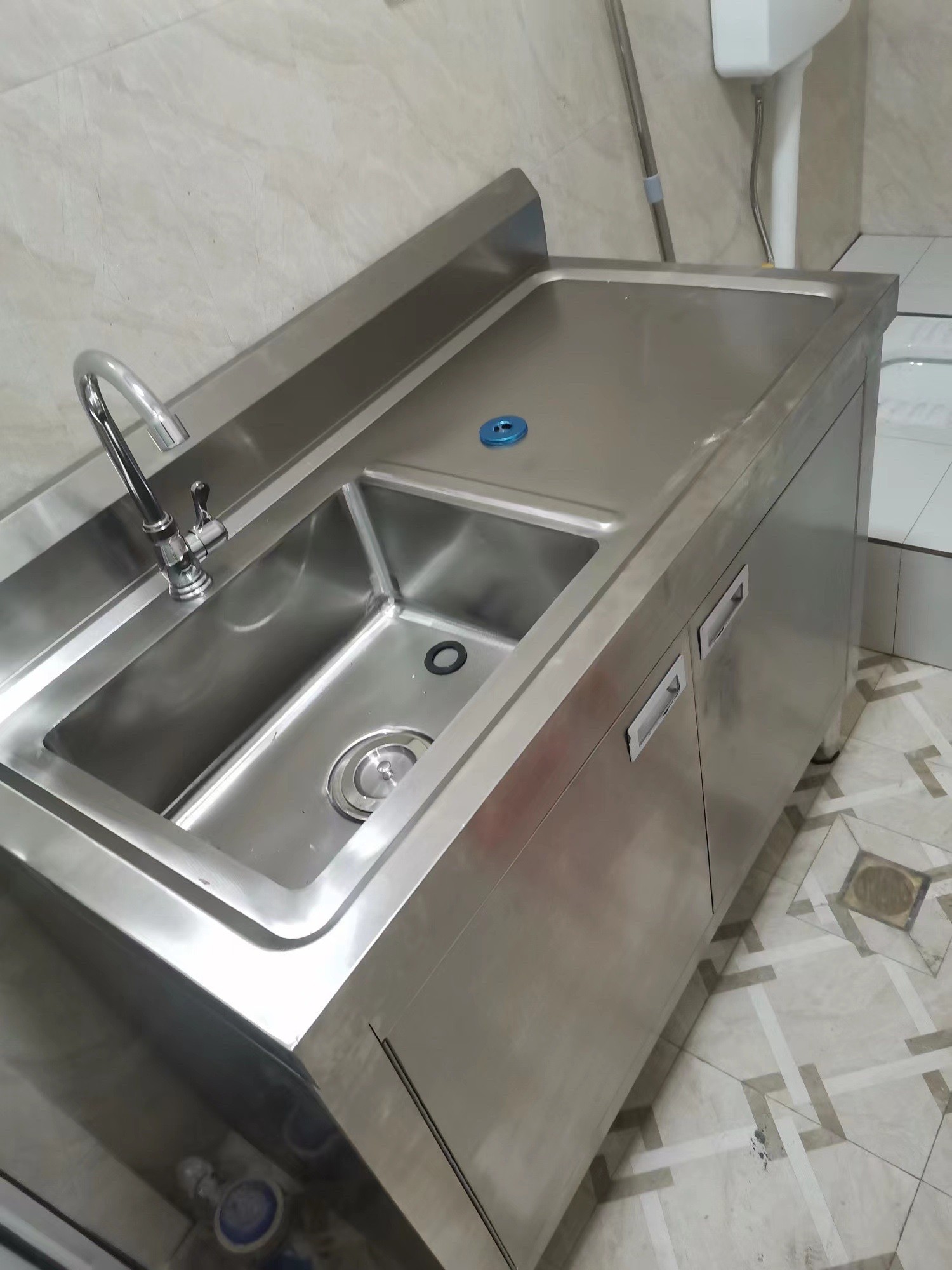 304不锈钢水槽柜一体柜子阳台单槽水池洗手盆带工作台立式洗手台
