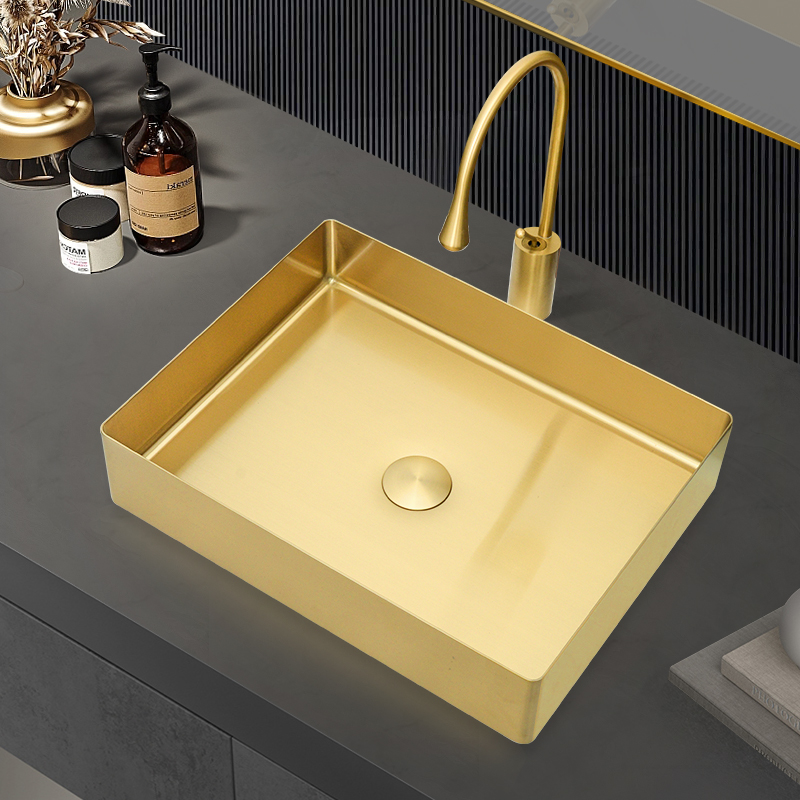 金色304不锈钢创意艺术盆台上盆洗面盆洗手单盆浴室卫生间洗脸盆