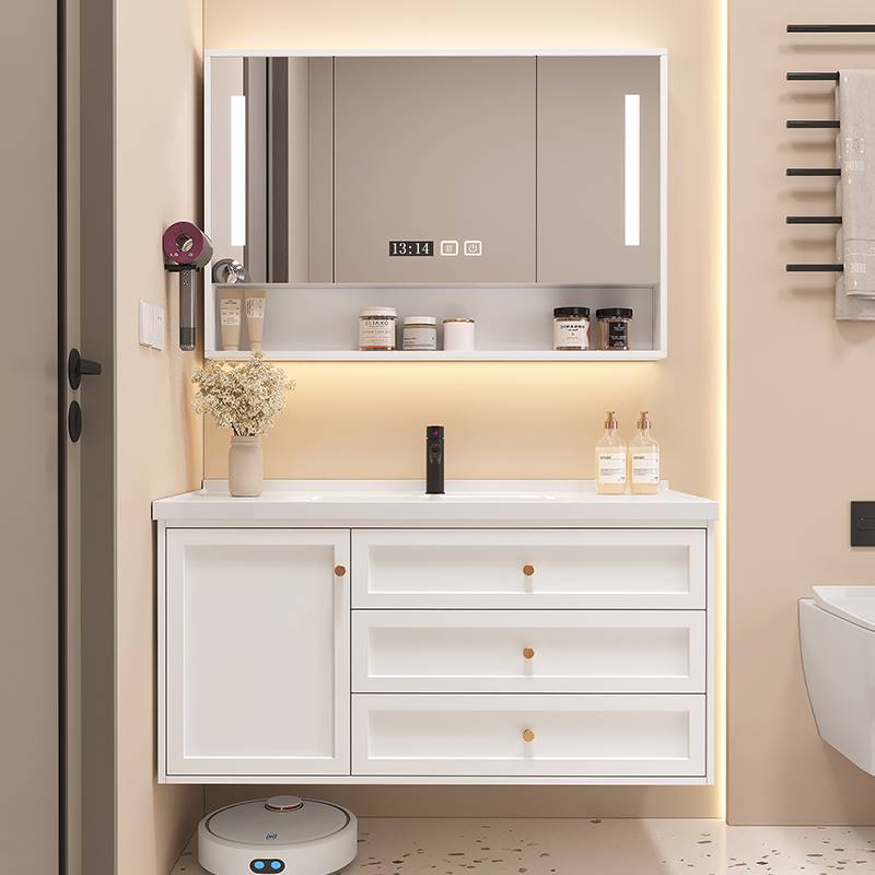 轻奢智能实木浴室柜组合现代简约卫生间洗脸洗漱台卫浴套装小户型