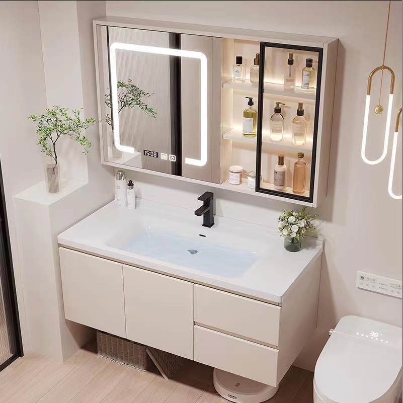 现代简约智能浴室柜陶瓷一体盆卫浴洗手洗脸盆柜组合卫生间洗漱台