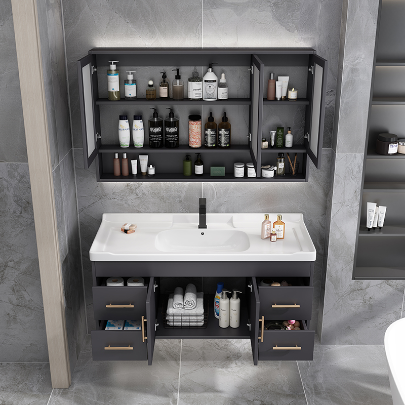 定制实木智能浴室柜现代简约洗脸池洗手盆柜组合卫生间轻奢一体洗
