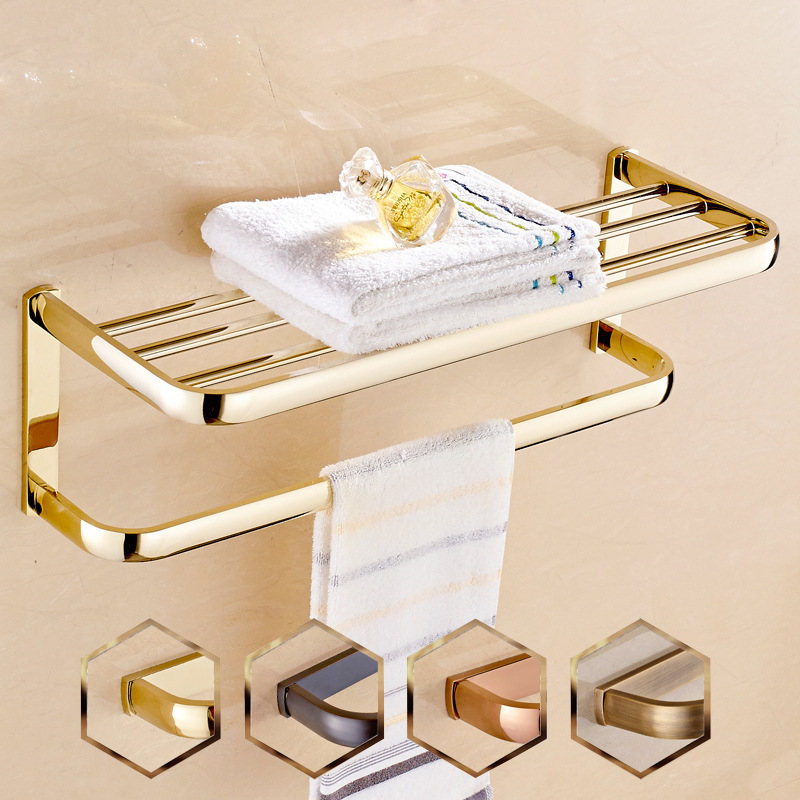 欧式全铜毛巾架 金色浴巾架置物架 浴室挂件古卫浴五金挂件套装