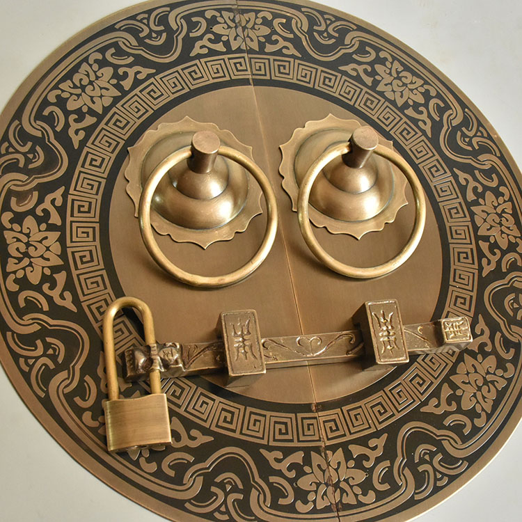 仿古大门拉手中式纯铜老式门环实木门把手圆形花纹拉环铜锁扣门栓