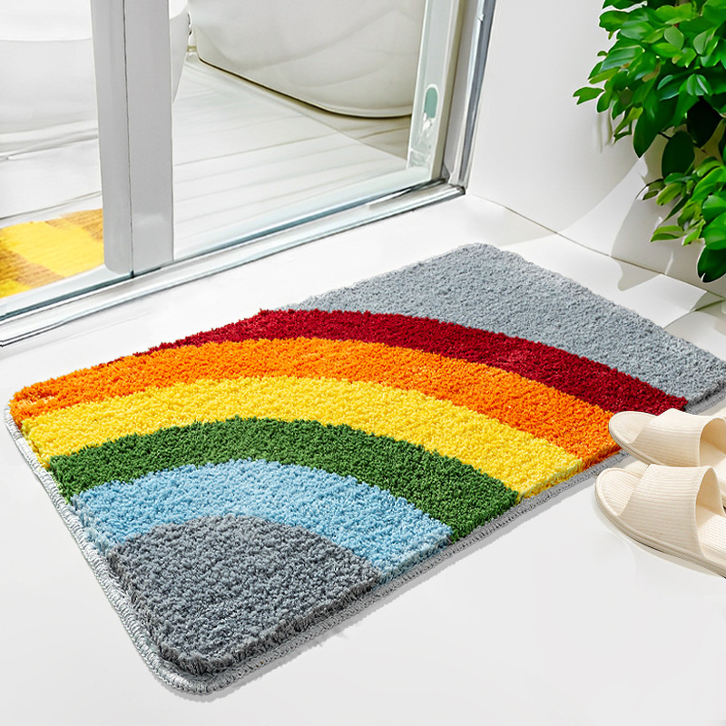 针织地毯彩虹植绒浴室地垫家用卫浴簇绒吸水地毯垫加厚防滑脚垫