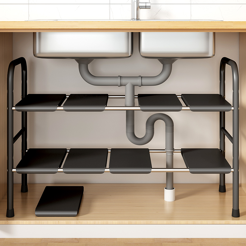 可伸缩下水槽置物架厨房橱柜卫生间浴室分层架洗漱台多功能收纳架