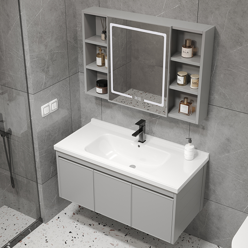 新款挂墙式洗脸盆柜组合卫生间一体陶瓷洗手盆浴室洗漱台智能镜柜