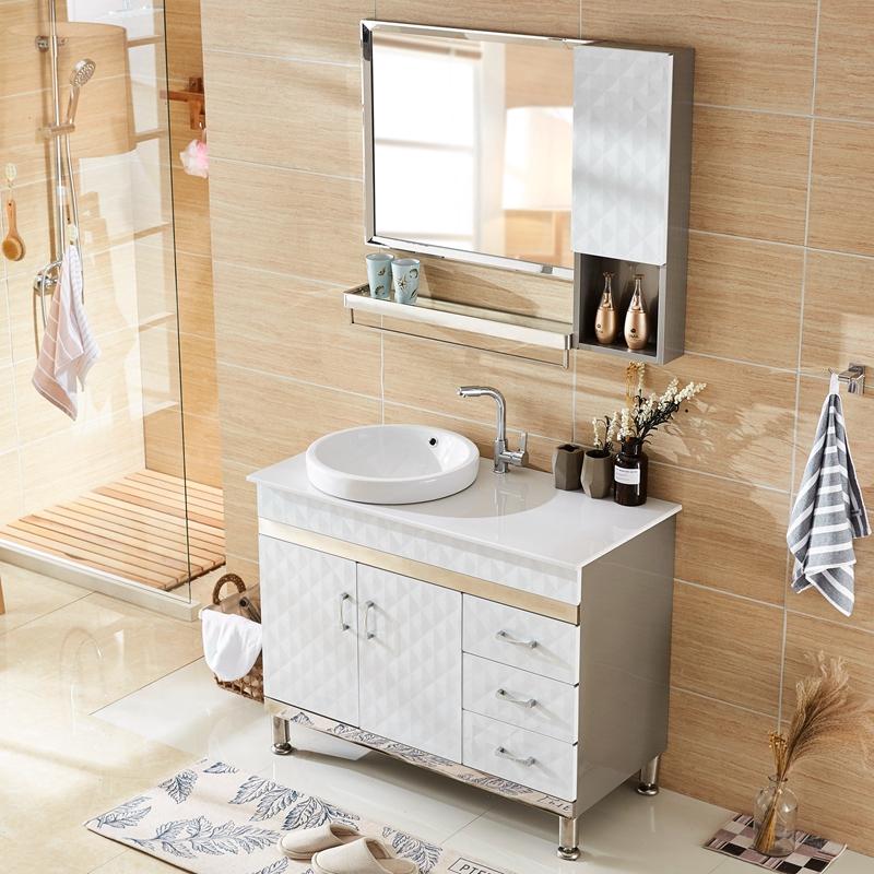 简约现代不锈钢浴室柜落地式卫生间洗脸洗手盆柜组合洗漱台小户型