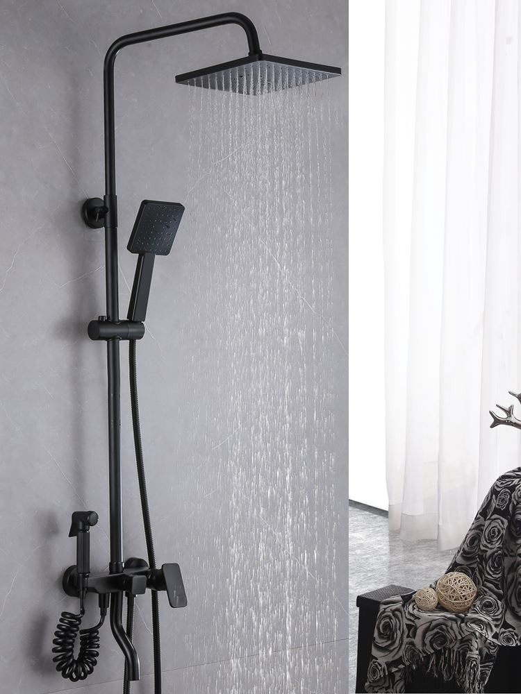 新款淋浴花洒套装家用全铜体北欧式黑色喷头增压卫浴室淋雨沐浴器