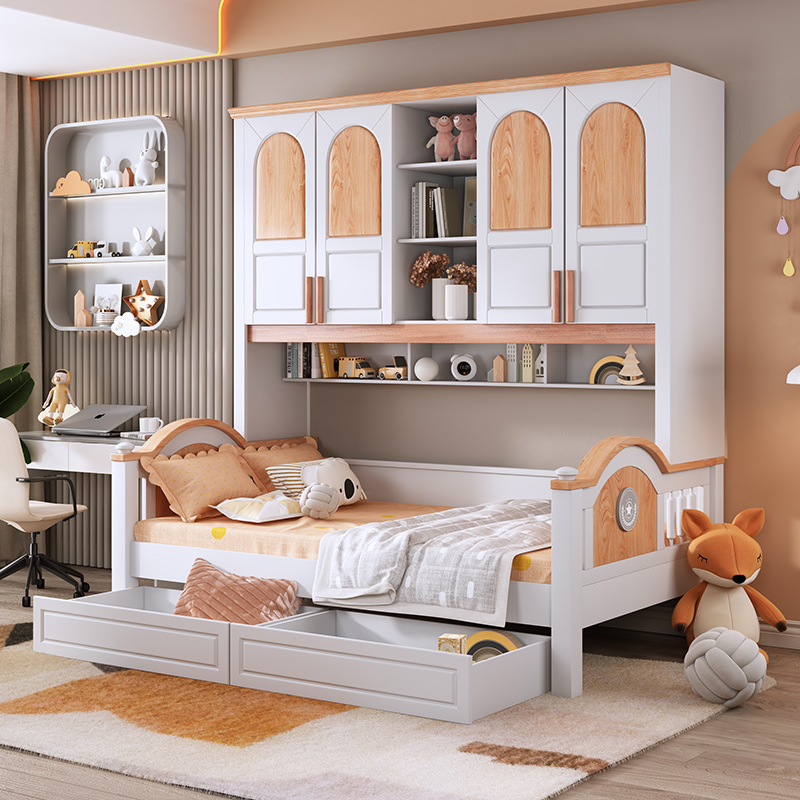 全实木儿童床男孩女孩柜组合衣柜床一体小户型省空间北欧式储物床