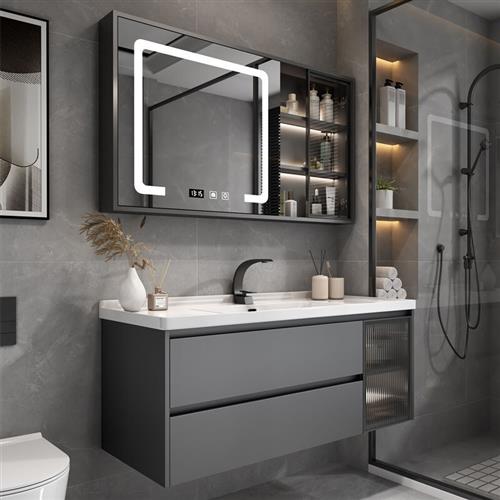 目镜 轻奢陶瓷一体浴室柜组合现代简约卫生间洗漱台洗手盆洗脸池
