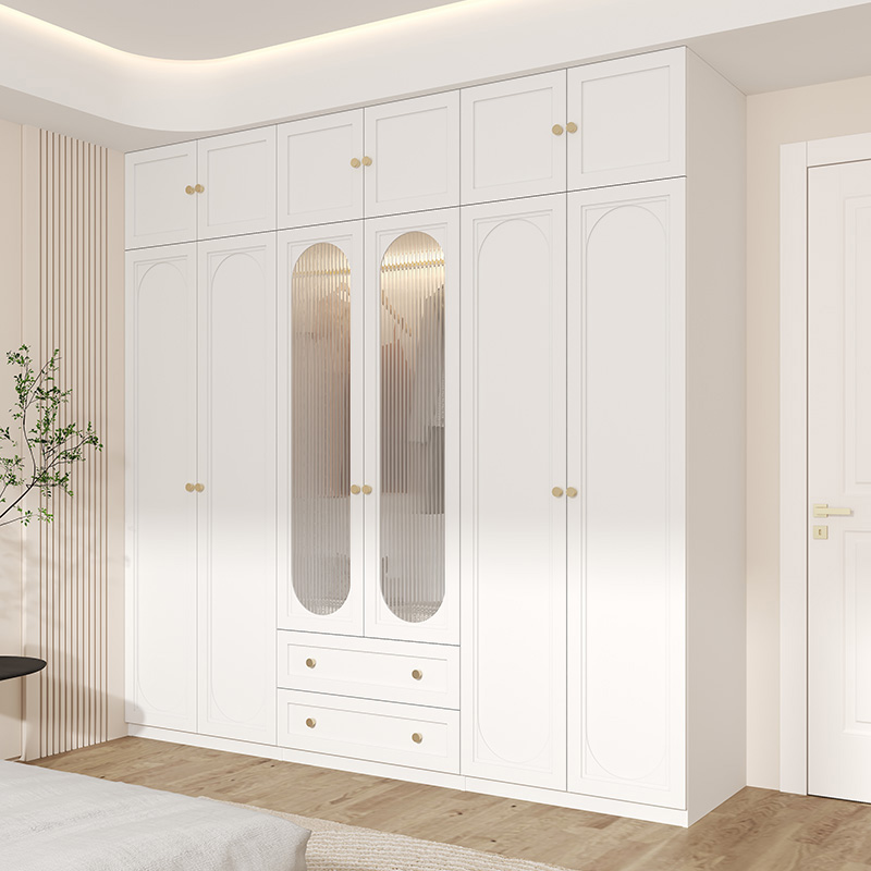 法式奶油风衣柜现代简约家用卧室实木组合靠墙衣橱大储物柜可定制