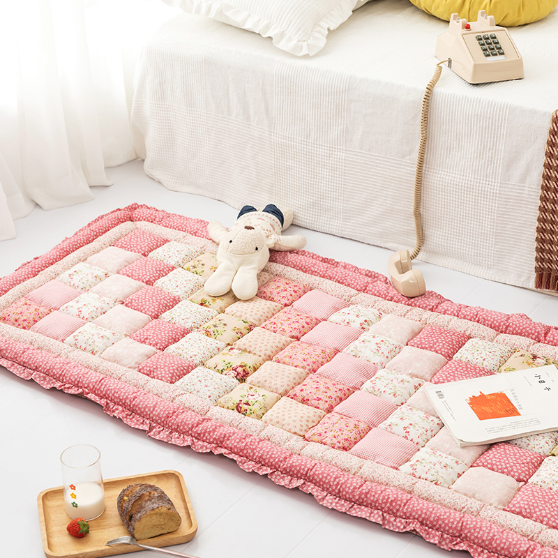 韩式纯棉卧室满铺床边地垫防滑加厚长方形馒头垫榻榻米地毯可机洗