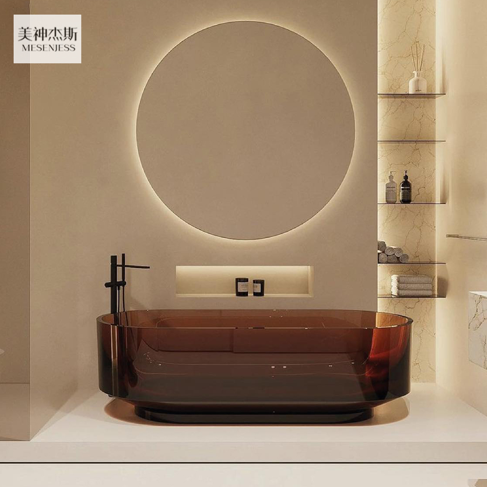 1米6 1米7酒红色透明树脂独立式酒店别墅会所双人成人浴缸浴盆