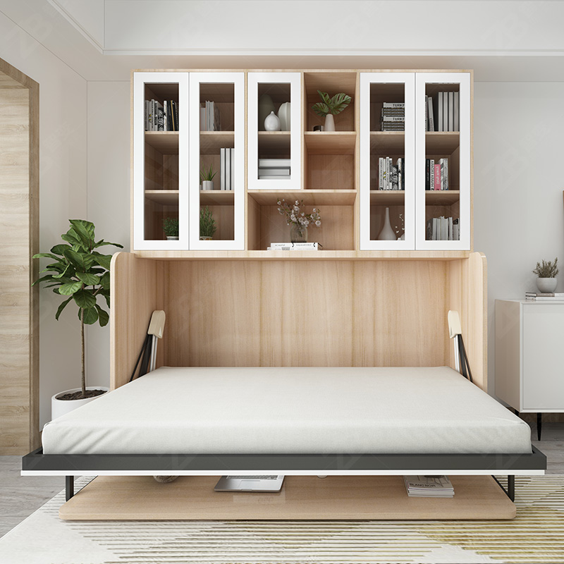 定制隐形床侧翻床旋转折叠床带书桌柜隐藏床衣柜藏墙一体实木墨菲