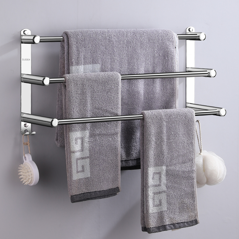 304不锈钢毛巾架毛巾杆日式三杆免打孔浴室卫生间挂架三层浴巾架