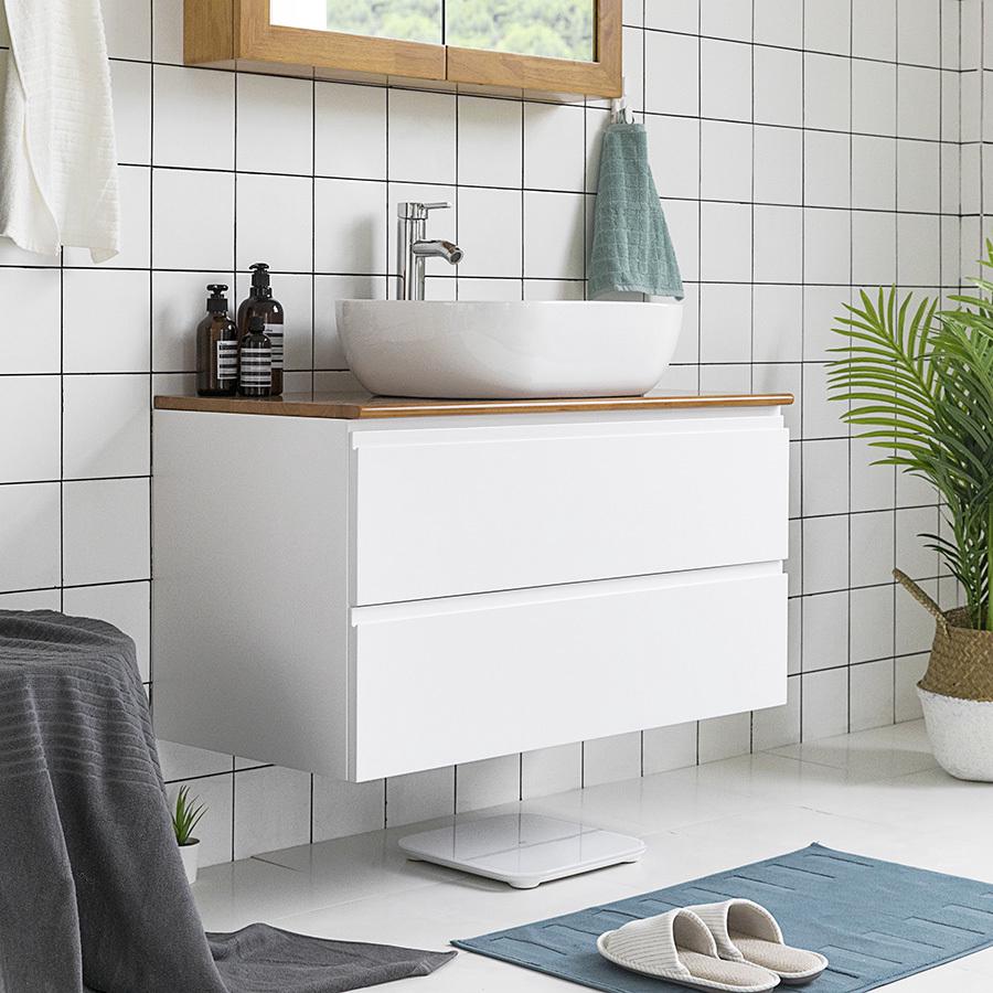 日式简约现代北欧风实木橡胶木台上盆浴室柜洗脸柜洗手台定制