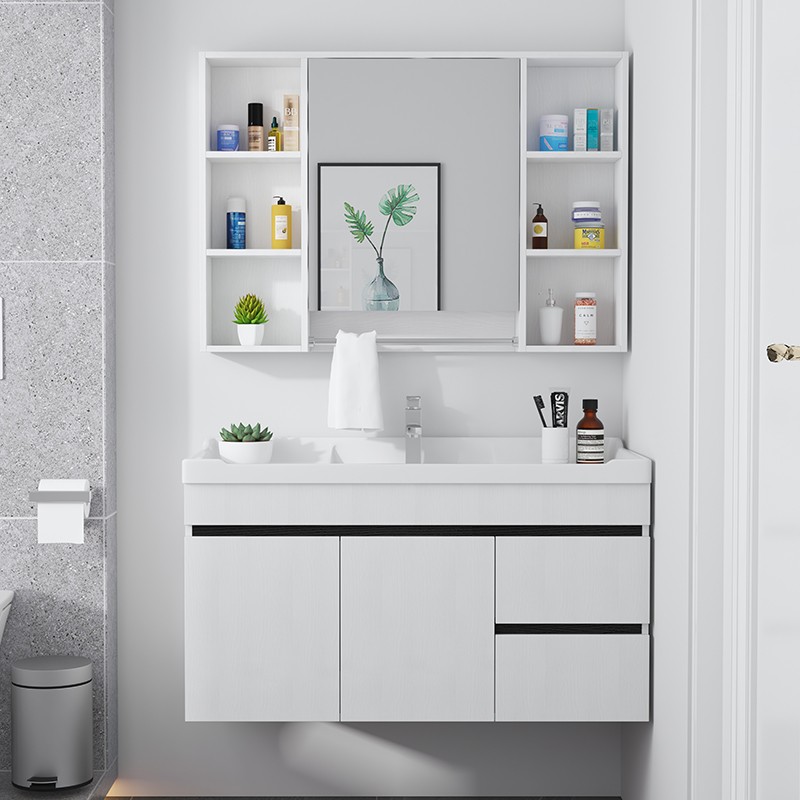 现代简约实木浴室柜组合免漆板镜储物柜洗手池卫生间洗漱台洗脸盆
