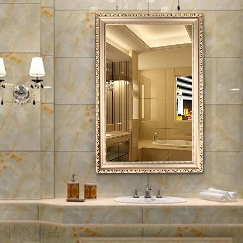 镜子浴室带框浴室镜挂墙卫生间免打孔洗手间卫浴化妆壁挂贴墙