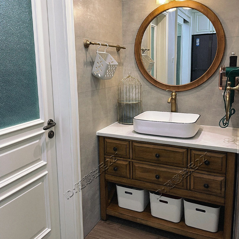 高端复古美式橡木浴室柜组合实木落地式洗漱台洗脸盆卫浴柜定制