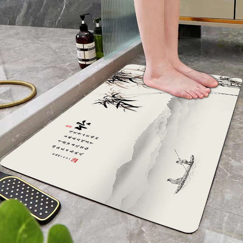 新中式硅藻泥吸水垫防滑浴室脚垫卫生间软地垫卫浴厕所进门口地毯