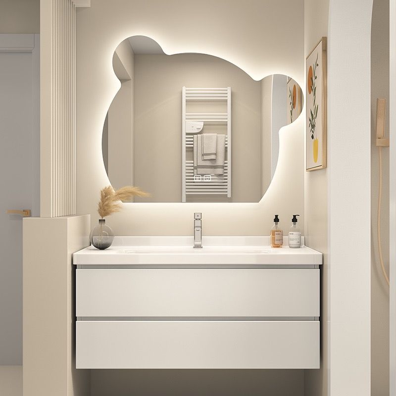奶油风小熊镜子浴室柜组合陶瓷一体盆卫生间洗漱台洗手池洗脸盆柜