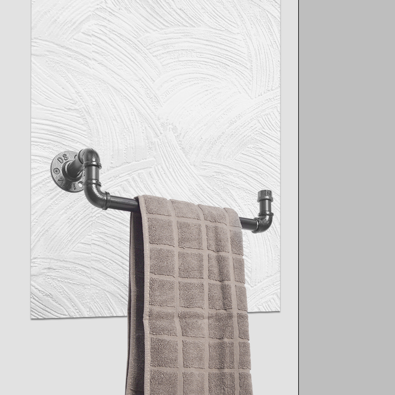 毛巾架铁艺黑色水管毛巾杆 浴室卫生间浴巾架壁挂式凉晾毛巾单杆