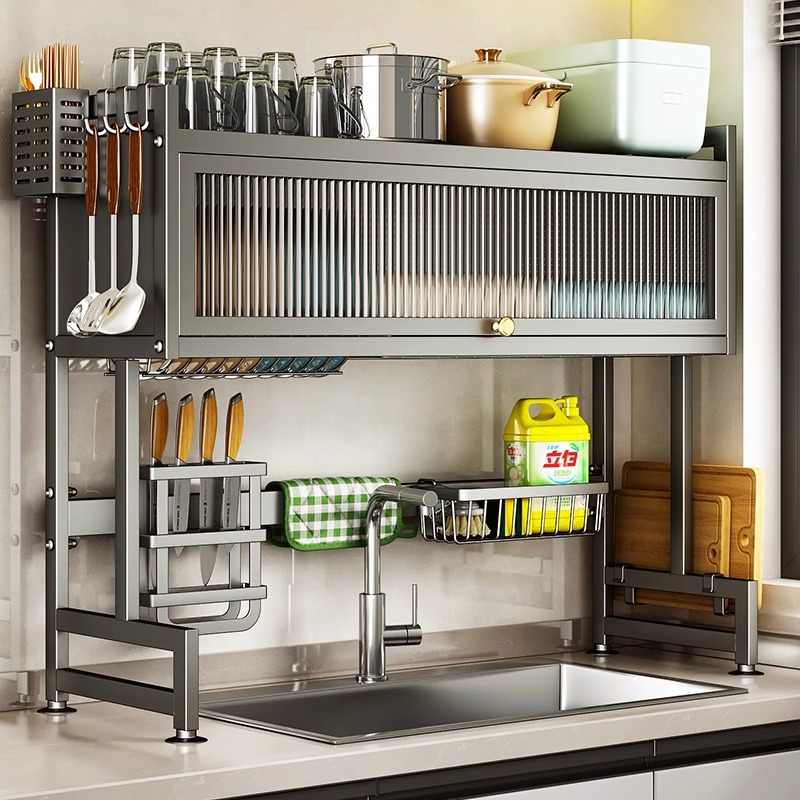 德国FZY 枪灰色厨房水槽置物架防尘碗碟厨具新款多功能收纳沥水架