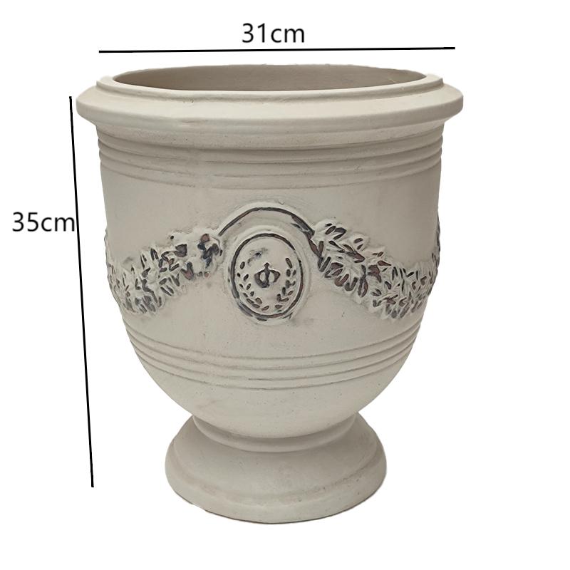 做旧白奖杯红泥陶花盆 庭院户外陶罐装饰 手工制作 陶盆