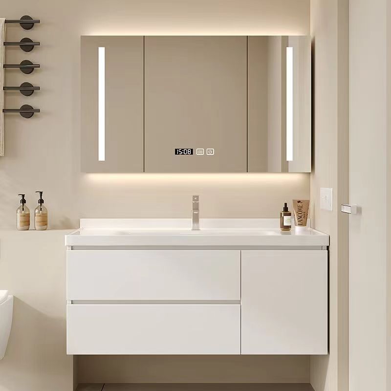 现代简约实木奶油风陶瓷一体盆浴室柜洗手洗脸盆卫生间洗漱台组合