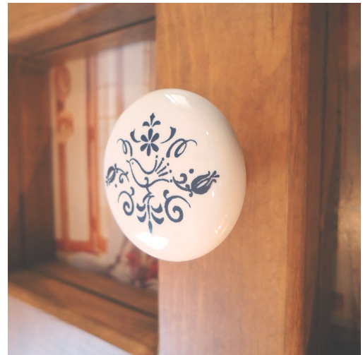 日本圆形陶瓷复古印花小拉手把手复古印花衣柜抽屉橱柜小拉手把