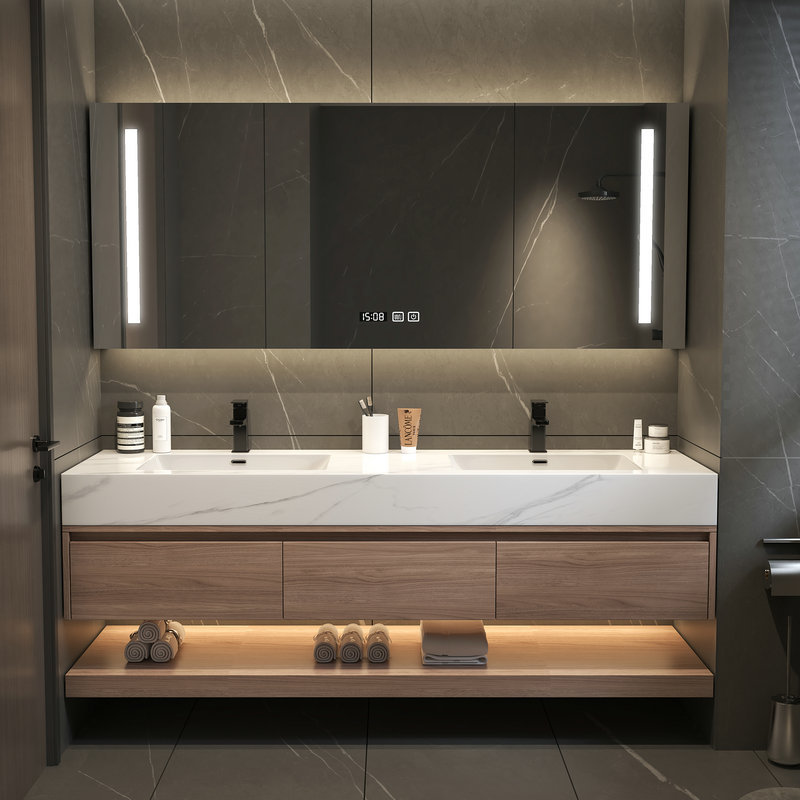 KBQ1设计师岩板一体盆浴室柜组合轻奢风卫生间洗脸盆洗手池洗漱台