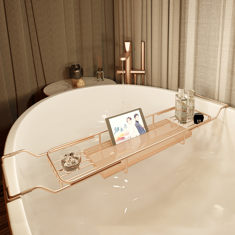 水晶浴缸置物架高级感可伸缩卫生间浴缸架子泡澡支架浴缸托盘神器