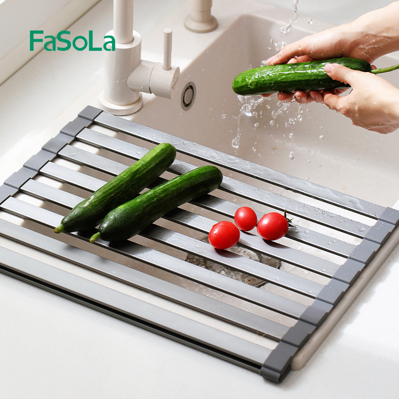 FaSoLa厨房水槽沥水架多功能可折叠卷帘碗碟收纳置物架硅胶碗架