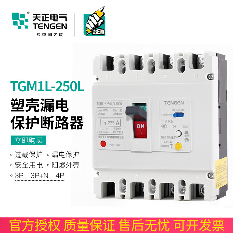 天正 TGM1L-250L/4300B 250A塑壳漏电保护断路器空气开关200A160A