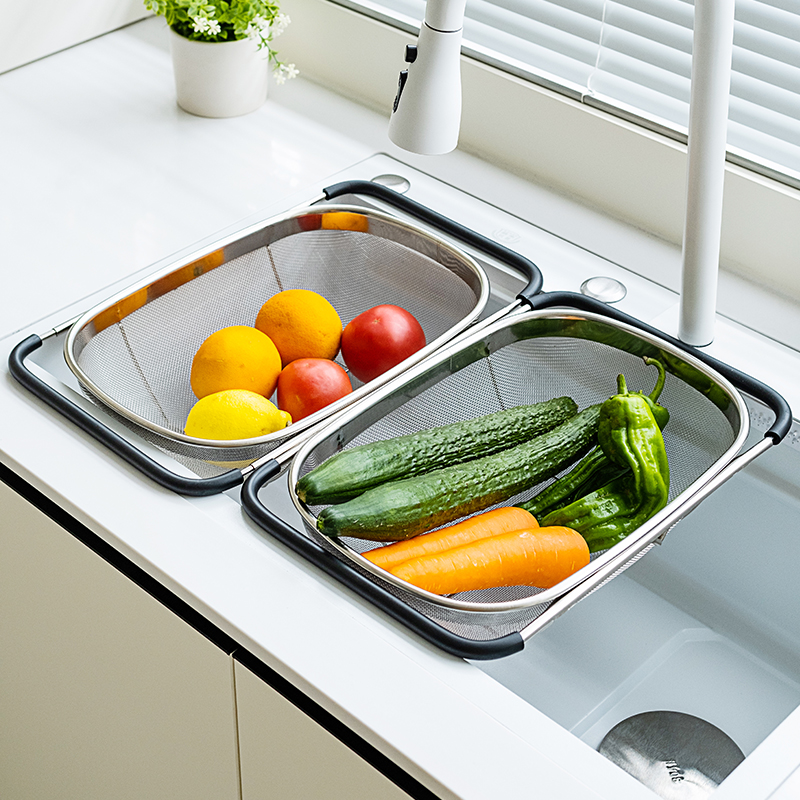 可伸缩304不锈钢水槽沥水篮池厨房洗菜盆中盆新款宜家果蔬长方形