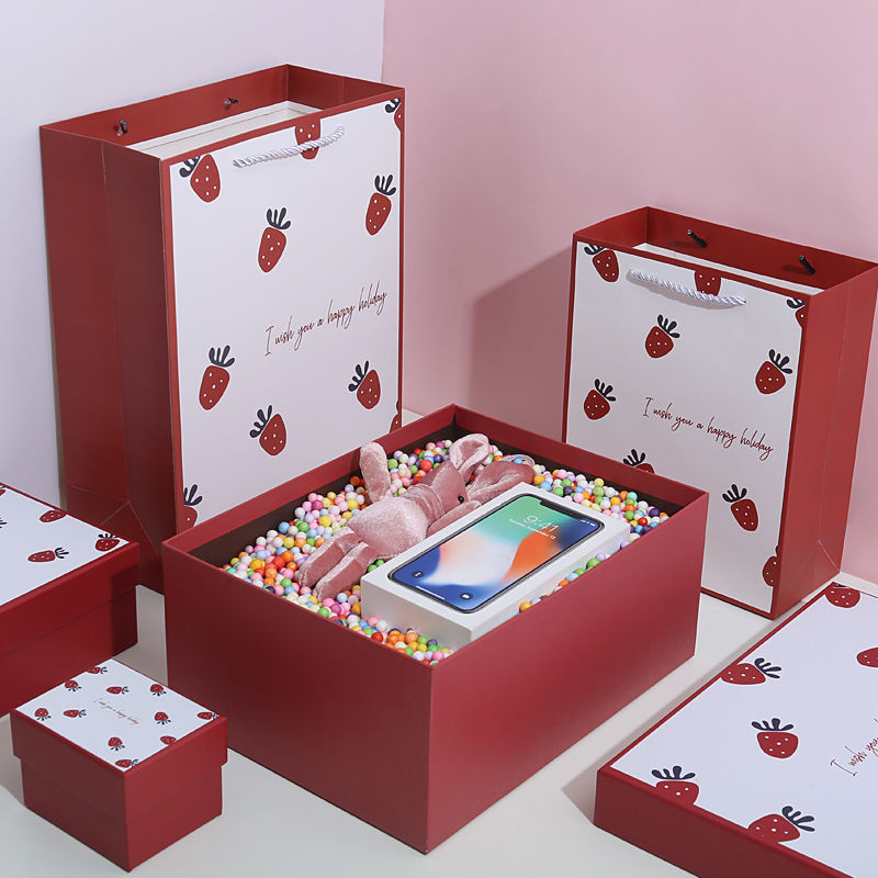 少女草莓生日创意包装空盒子心ins盒子品盒红伴礼物装盒盒礼盒网