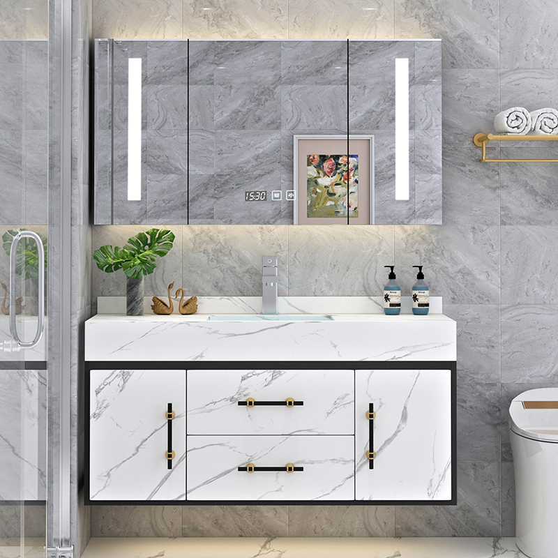 智能简约浴室柜组合轻奢现代卫生间岩板一体洗手池洗脸台盆洗漱台