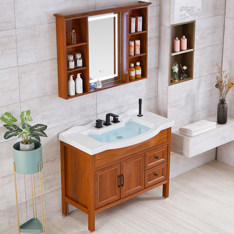 现代简约碳纤维浴室柜组合落地式大肚盆洗手洗脸盆卫生间智能镜柜