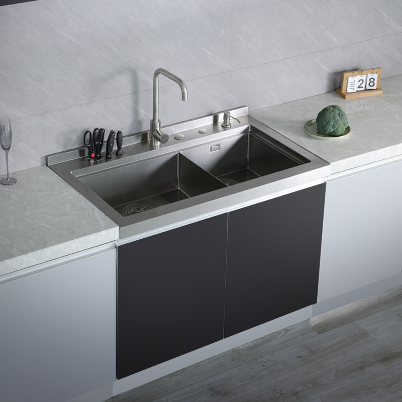 森琴S6集成水槽厨房 一体柜洗碗池1米款单双槽 手工拉丝304水盆