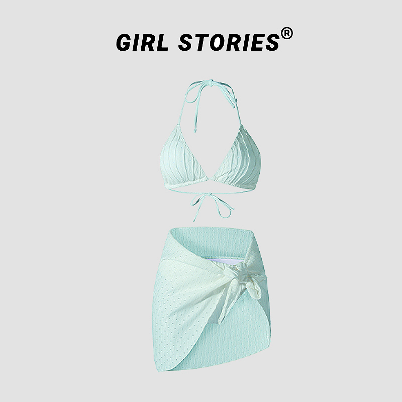 Girl Stories薄荷曼波比基尼性感少女三件套纯欲风分体遮肚泳衣女