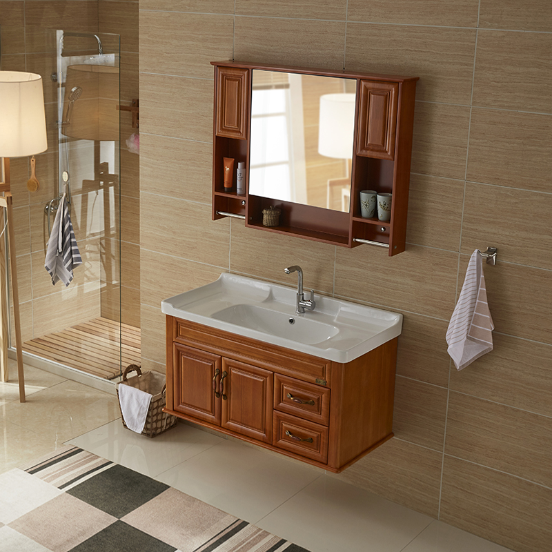 美式橡木挂墙式柜子浴室柜洗手盆卫浴柜实木网红款洗脸盆柜组合