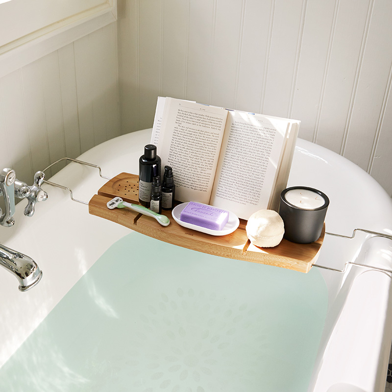 umbra浴缸置物架防滑可伸缩移动竹木泡澡置物伴侣浴室浴桶支架子