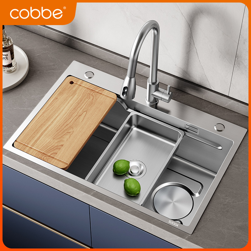 卡贝304不锈钢加厚手工水槽单槽台上下盆厨房洗菜盆大水池洗碗槽