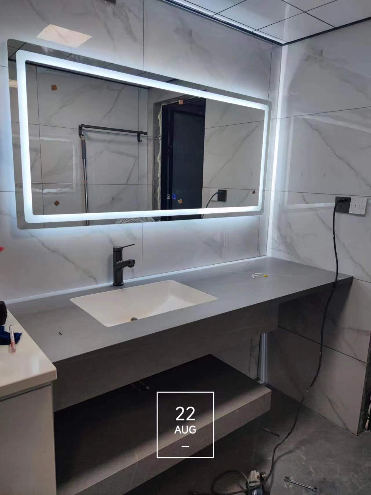 网红款卫浴柜双层岩板台面轻奢现代简约智能镜柜浴室柜组合小熊镜