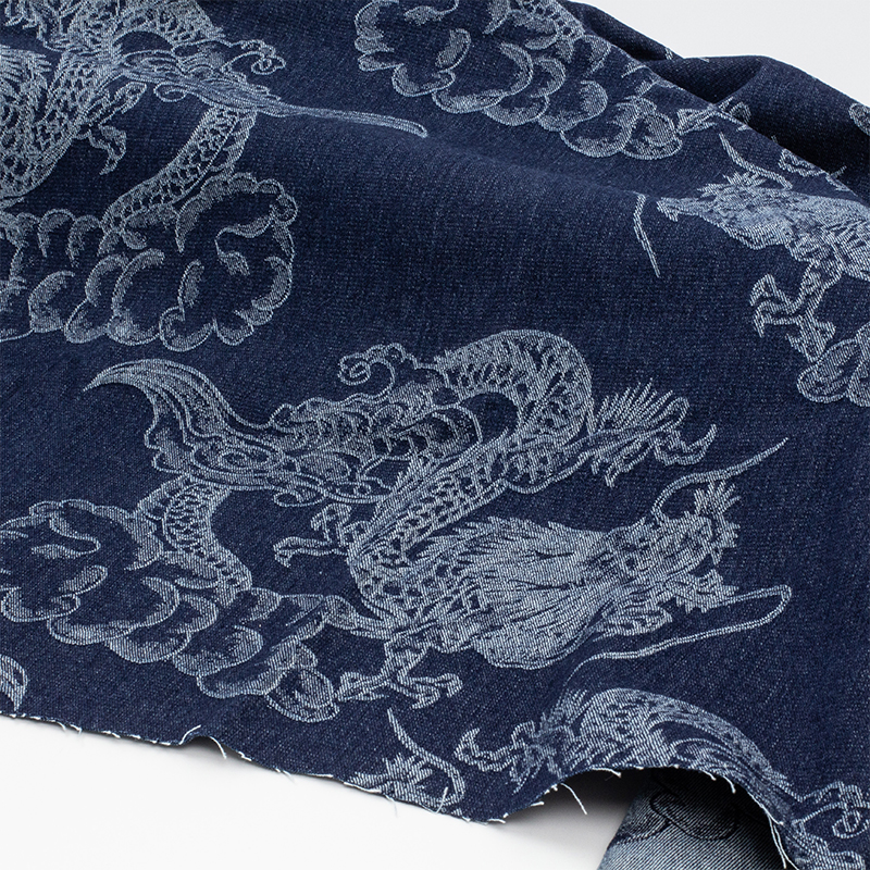 中国风龙纹 提花水洗处理牛仔布料手工diy提花肌理外套秋冬设计师