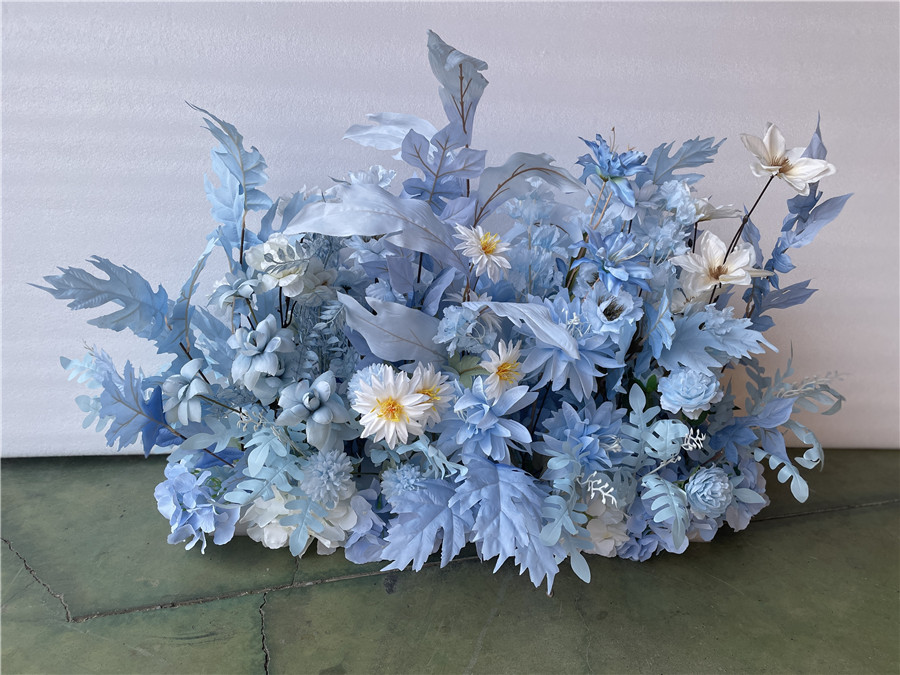 新款天蓝色婚礼路引花婚庆绢花道具装饰海洋蓝地排花背景挂花摆件